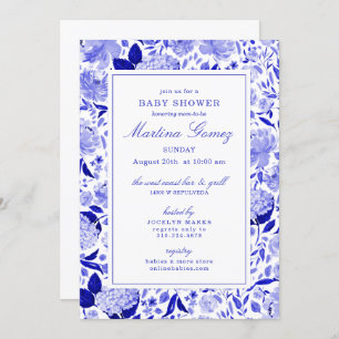 Hoch entwickeltes Königsblau-BlumenBabyparty Einladung