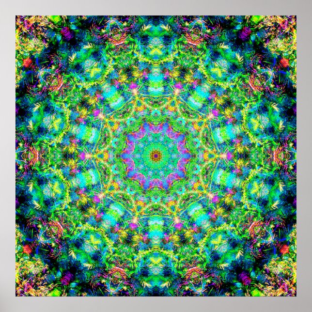 Hoch farbige Psychedelic Mandala Poster (Vorne)