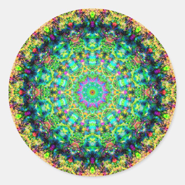 Hoch farbige Psychedelic Mandala Runder Aufkleber (Vorderseite)