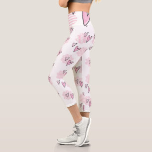 Hoch geschnittene Capri-Hose Pink Hearts Capri Leggings