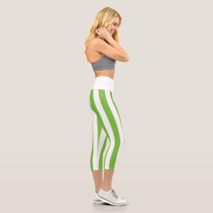 Hoch geschnittene Caprihose grün-weiß gestreift Capri Leggings