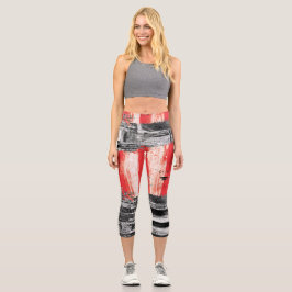Hoch geschnittene Caprihosen – Rotes Puls-Abstrakt Capri Leggings