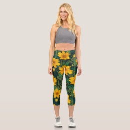 Hoch geschnittene Floral Capri Leggings