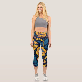 Hoch geschnittene Floral Capri Leggings