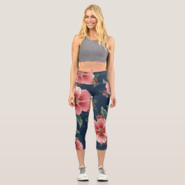 Hoch geschnittene Floral Capri Leggings