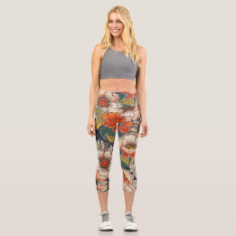 Hoch geschnittene Floral Capri Leggings