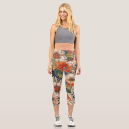 Hoch geschnittene Floral Capri Leggings