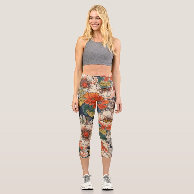 Hoch geschnittene Floral  Capri Leggings (Vorderseite)