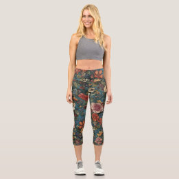 Hoch geschnittene Floral Capri Leggings