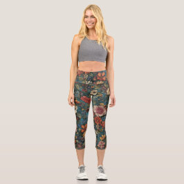Hoch geschnittene Floral Capri Leggings