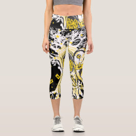 Hoch geschnittene Yoga-Capris – Eule Abstract Capri Leggings