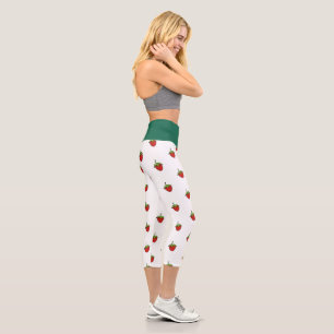 Hoch geschnittene Yoga-Capris, Grün-Strawberry-Wei Capri Leggings