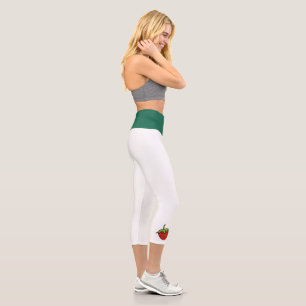 Hoch geschnittene Yoga-Capris, Grün-Strawberry-Wei Capri Leggings