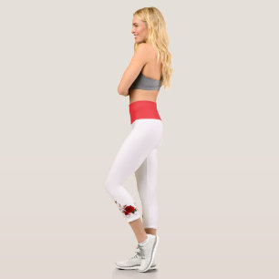 Hoch geschnittene Yoga-Capris, rote Rosen weiße Un Capri Leggings