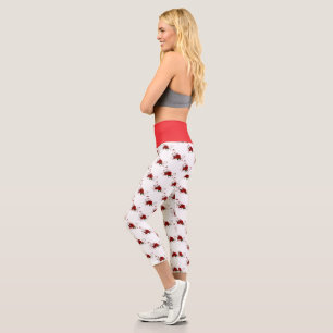 Hoch geschnittene Yoga-Capris, rote Rosen weiße Un Capri Leggings