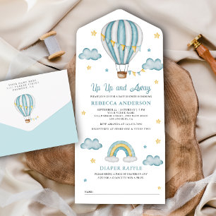 Hoch, hoch und weg Blaues Heißluftballon-Baby-Show All In One Einladung