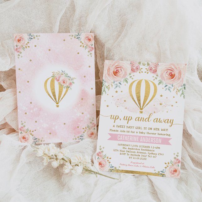 Hoch und weg Heißluftballon Girl Baby Dusche Einladung (Von Creator hochgeladen)