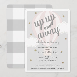Hoch und weg Heißluftballon Pink Babydusche Einladung