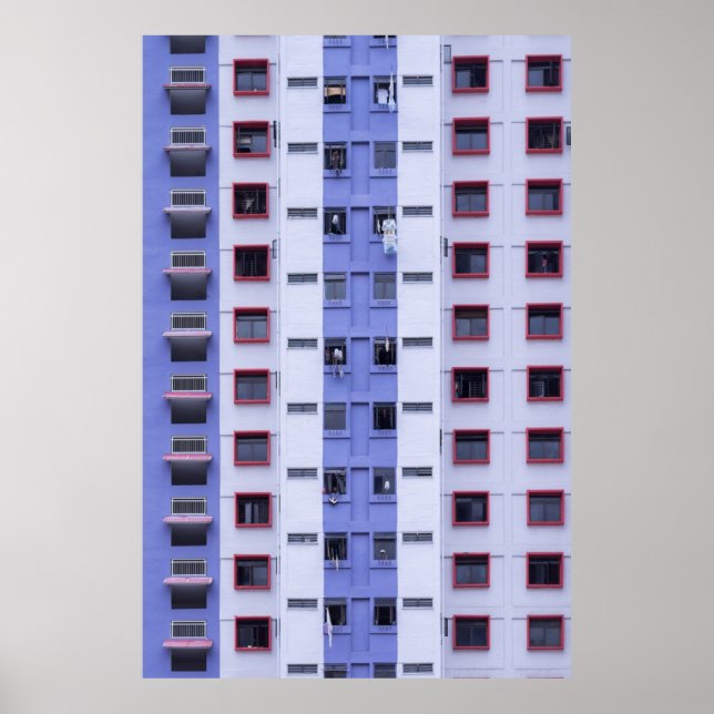 Hochauflösendes Gebäude in Blau und Weiß Poster (Vorne)