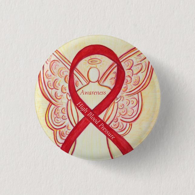 Hochblutdruckbewusstsein Angel Red Ribbon Button (Vorderseite)