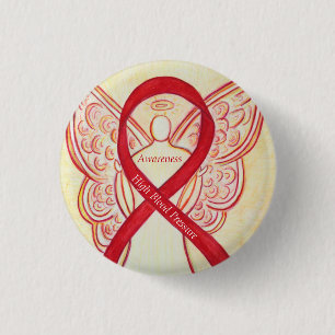 Hochblutdruckbewusstsein Angel Red Ribbon Button