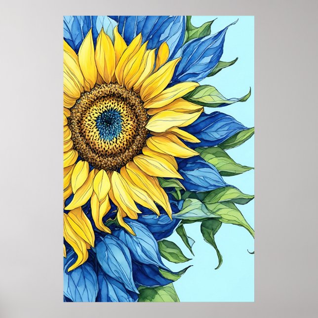 Hochdetailliertes Sonnenblumen-Illustrations-Poste Poster (Vorne)