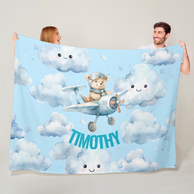 Hochfliegend mit Teddy dem Piloten  Fleecedecke (Beispiel)