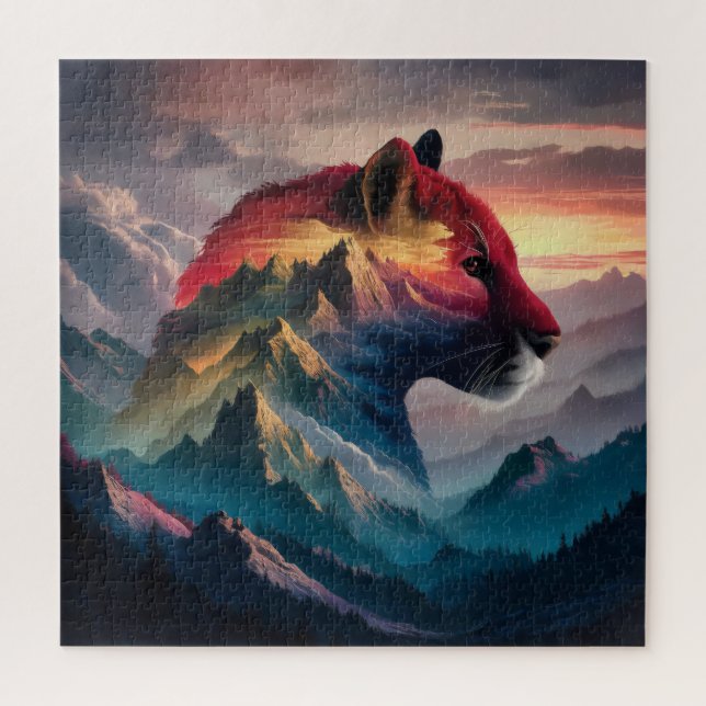 Hochgebirge Silhouette Puma Sunset Puzzle (Vertikal)