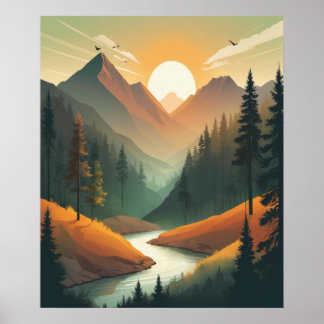 HochgebirgsIllustration: Detaillierte Landschaft Poster
