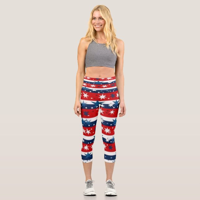 Hochgebranntes Capris: 4. Juli Nahtloses Muster Capri Leggings (Vorderseite)