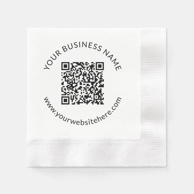 Hochgeladene QR-Codevorlage mit bearbeitbarem Text Serviette (Vorderseite)