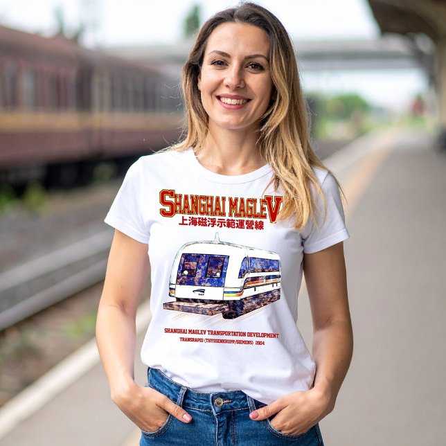Hochgeschwindigkeitszug Shanghai Maglev SMT Transr T-Shirt (High-Speed Shanghai Maglev SMT Transrapid Train. Womens Basic T-Shirt)