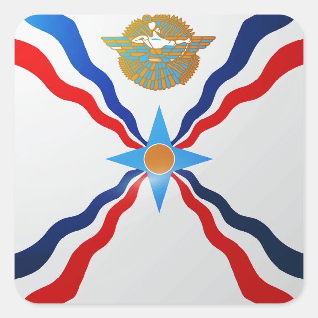 Hochglanzflagge Assyria Quadratischer Aufkleber (Vorderseite)