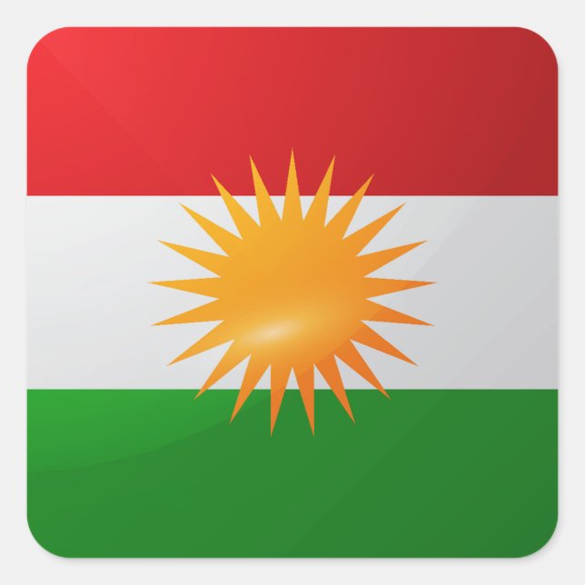 Hochglanzflagge des Kurdistans Quadratischer Aufkleber (Vorderseite)