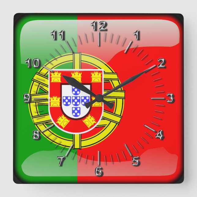Hochglanzflagge in Portugal Quadratische Wanduhr (Vorderseite)