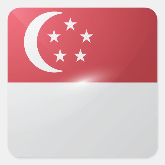 Hochglanzflagge in Singapur Quadratischer Aufkleber (Vorderseite)