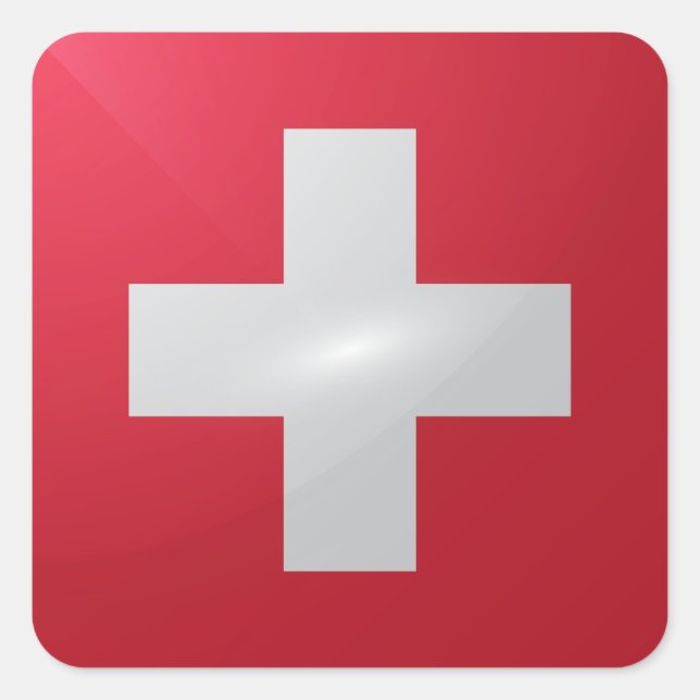 Hochglanzflagge Schweiz Quadratischer Aufkleber (Vorderseite)