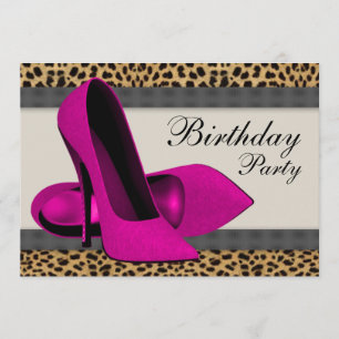 Hochhackige Sandalen Hot Pink Leopard Geburtstagsf Einladung