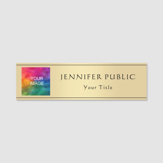 Hochladen von Foto-Image hier Elegante Gold Look T Namensschild (Vorderseite)