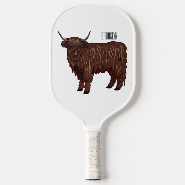 Hochland Cow Cartoon Pickleball Schläger (Vorderseite)