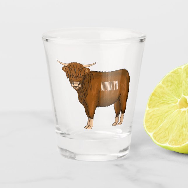 Hochland Cow Cartoon Schnapsglas (Vorderseite)