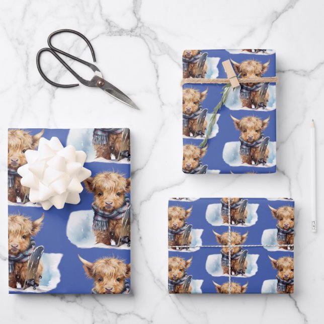 Hochland-Kuh-Abunga-Wrapping Paper - Blau Geschenkpapier Set (Vorderseite)