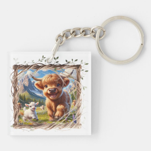 Hochland-Kuh Akryllischer Schlüsselanhänger - Rust (Rückseite)