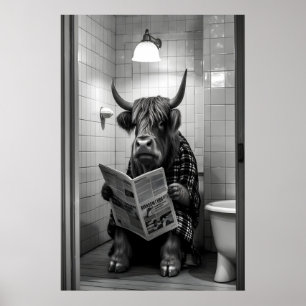 Hochland-Kuh-Badezimmer-Druck, Lustiges Tier liest Poster