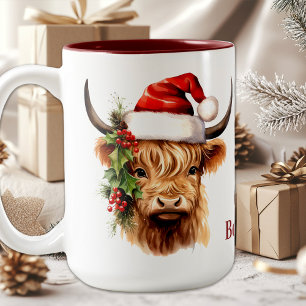 Hochland-Kuh-Feierliche Farm Weihnachten Zweifarbige Tasse