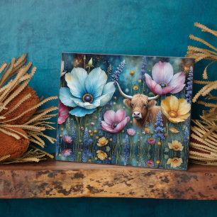 Hochland Kuh floral farbenfroher Kosmos Tapestry Fotoplatte