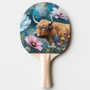 Hochland Kuh floral farbenfroher Kosmos Tapestry I Tischtennis Schläger