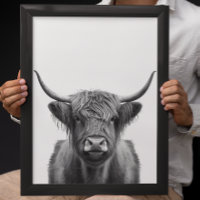Hochland-Kuh-Kopfportrait Schwarz-weiß