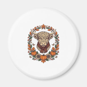 Hochland-Kuh-Kürbis-Vintage-Stich Herbst-Shirt Magnet