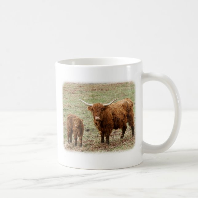 Hochland-Kuh mit Kalb 9Y316D-048 Kaffeetasse (Rechts)
